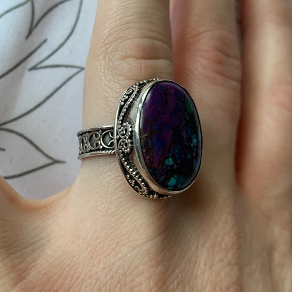 Purple turquoise and sterling silver ring - Picture 3 of 8